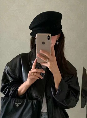 澳洲羊毛贝雷帽同款秋冬季黑色百搭骑士帽女士报童帽女帽子锥形