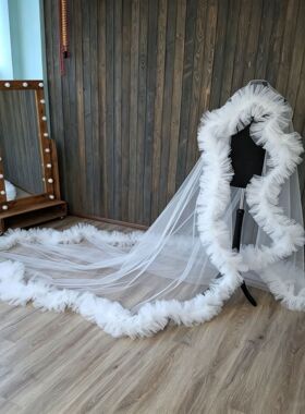 欧美风女士拖尾头纱手工荷叶边头饰爆款夜店礼服遮面面纱头纱代发