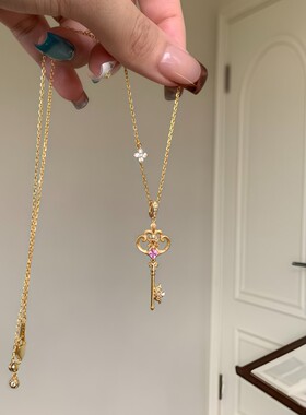 S925纯银鸢尾花仙女棒钥匙项链女拉丝工艺小众设计轻奢高级锁骨链