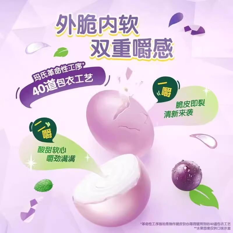 绿箭薄荷糖脆皮软心清新口气零食新葡萄口味休闲零食80g瓶装糖果 - 图1