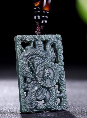 方形关公青龙男士吊坠提刀纯天然和田玉刀偃月男青玉镂空男士雕刻