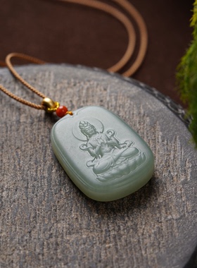 百搭吊莲花坠项链坠且末观音精美和田玉佛牌蓝吊天然雕刻双面