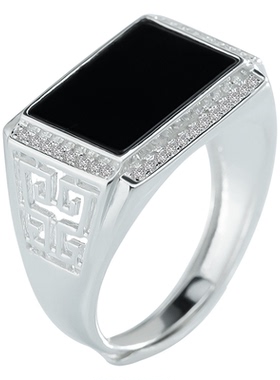 马鞍镶嵌男男戒调节男士时尚大气戒墨翠银指环翡翠s925可天然