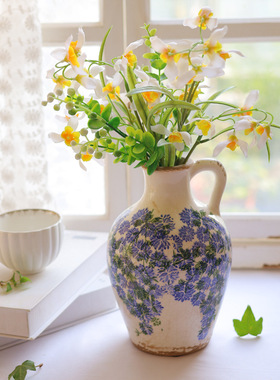 青花瓷花瓶复古陶瓷花瓶做旧冰裂纹花瓶水培花器家居装饰网红摆件
