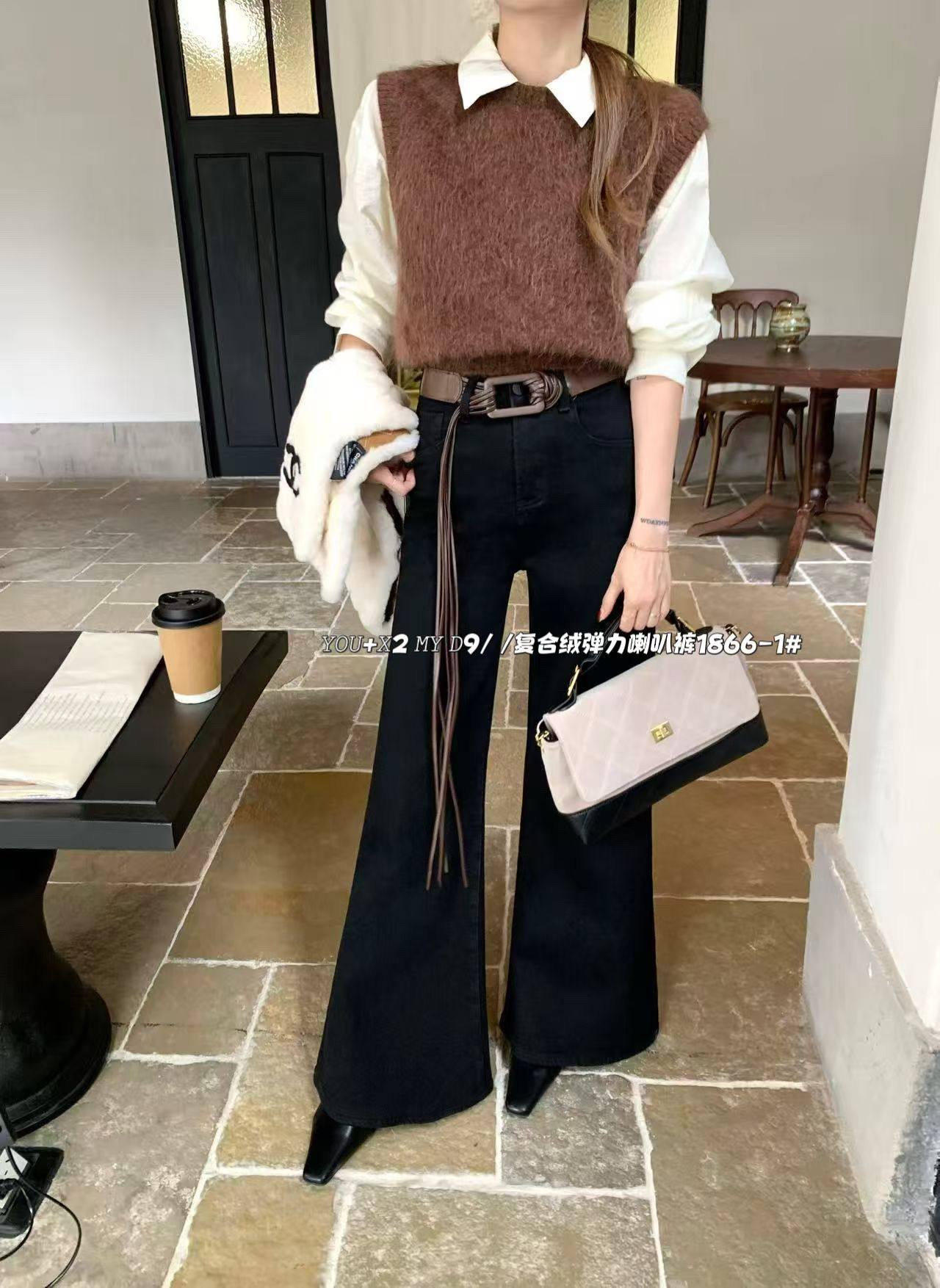 韩版流苏高腰阔腿牛仔裤女2025冬季新款复合绒宽松显瘦直筒微喇裤,淘宝优惠券,粉丝福利购,淘宝优惠卷