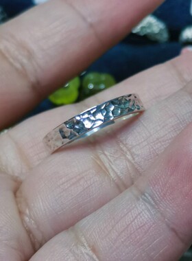 足银指环足银999手工锤纹情侣