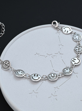 简约个性笑脸表情包闺蜜手链女ins小众设计感复古网红手饰