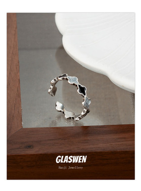 几何四叶草珐琅戒指女黑色小众感简约个性冷淡风开口指环