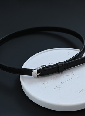 跨境爆款简约百搭黑色双面头层牛皮choker项圈细款辣妹皮带扣颈链