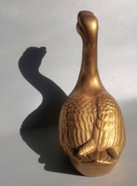 日本九谷烧陶秀作鸭子摆件手工陶制摆件茶宠镀金鸭子手工制作陶器