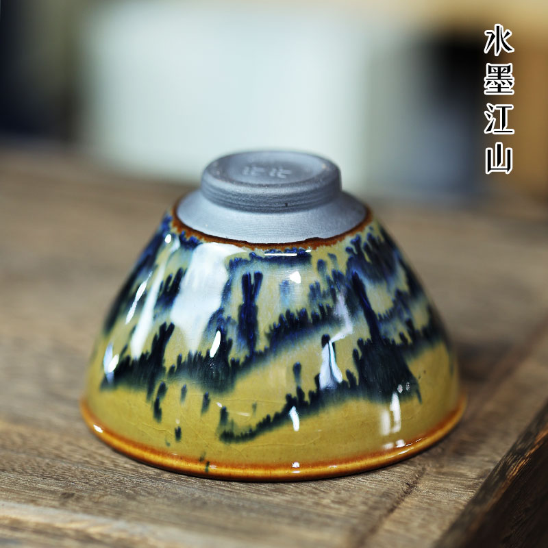 建盏主人茶杯纯手工复古高端大号陶瓷茶具原矿釉窑变山水天目茶盏 - 图2