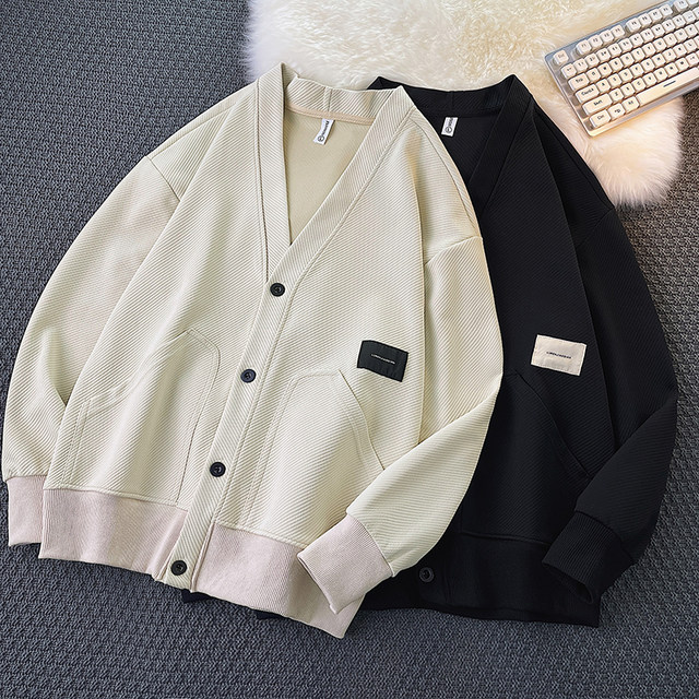 Japanese cardigan sweater men's autumn and winter trend INS loose label sweater, young handsome pneumatic coat