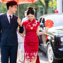 Full of family Fang (Elian says) red qipao spring style new Chinese style national wind engagement courtesy dress dress bridal toast