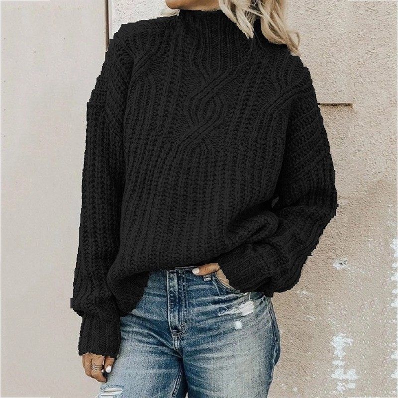 欧美毛衣女士高领麻花针织上衣套头衫跨境亚马逊,淘宝优惠券,粉丝福利购,淘宝优惠卷