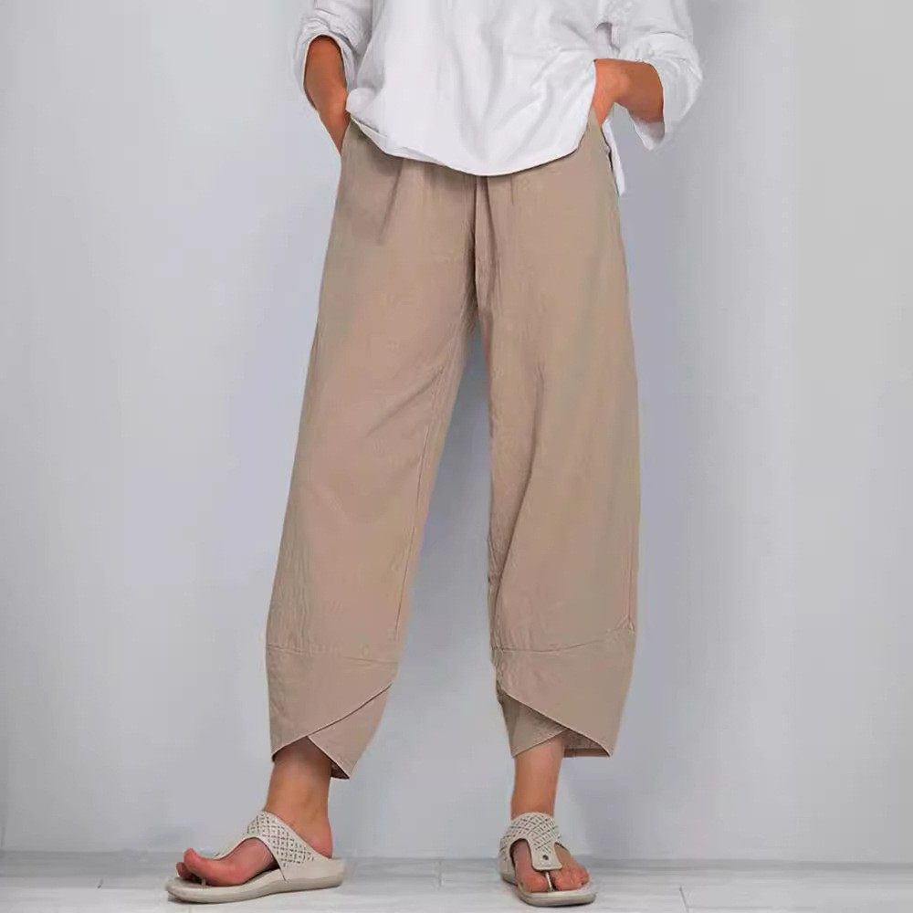 新款 独立站阔腿裤宽松休闲棉麻松紧腰九分裤女,淘宝优惠券,粉丝福利购,淘宝优惠卷
