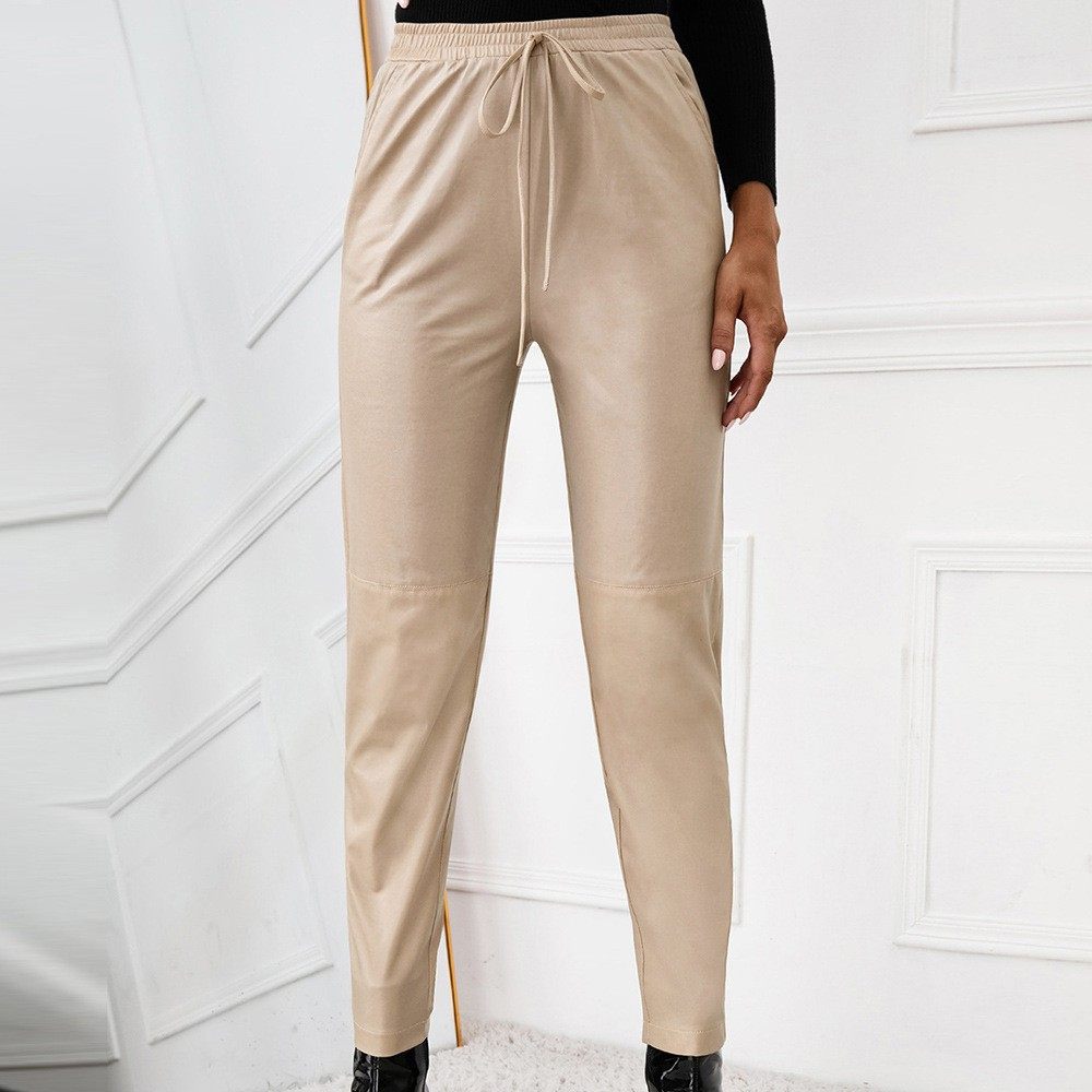 亚马逊跨境外贸欧美休闲宽松机车皮长裤松紧皮裤 女,淘宝优惠券,粉丝福利购,淘宝优惠卷