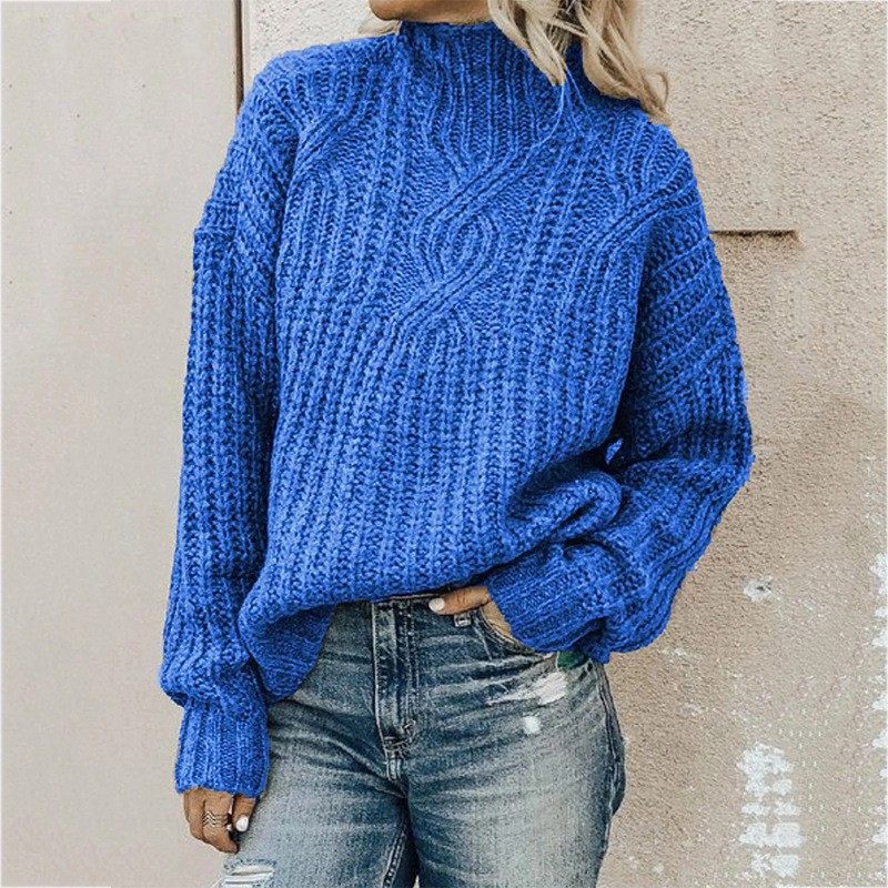 欧美毛衣女士高领麻花针织上衣套头衫跨境亚马逊,淘宝优惠券,粉丝福利购,淘宝优惠卷