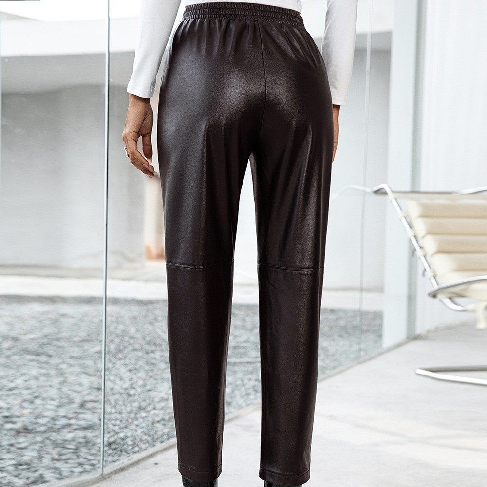 亚马逊跨境外贸欧美休闲宽松机车皮长裤松紧皮裤 女,淘宝优惠券,粉丝福利购,淘宝优惠卷