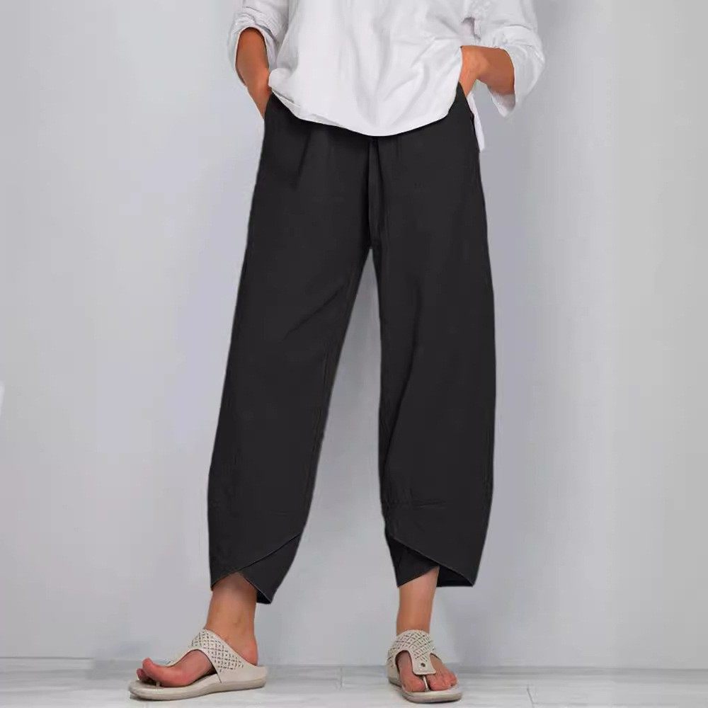 新款 独立站阔腿裤宽松休闲棉麻松紧腰九分裤女,淘宝优惠券,粉丝福利购,淘宝优惠卷