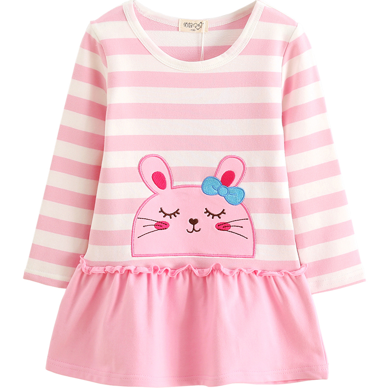 女童t恤长袖春秋童装新款条纹宝宝t恤裙童装拼接儿童上衣裙纯棉潮,淘宝优惠券,粉丝福利购,淘宝优惠卷