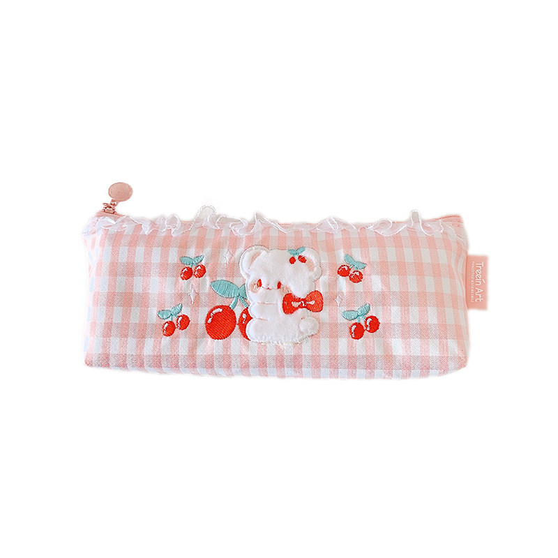 Lace cute cartoon bear inverted trapezoid stationery bag