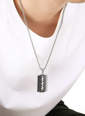 跨境复古嘻哈小众刮胡刀片吊坠欧美个性不锈钢男款街头朋克项链男