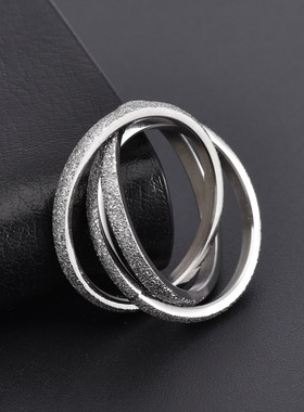 简约小清新磨砂金色钛钢三环戒指女小众设计感闺蜜食指指环不掉色