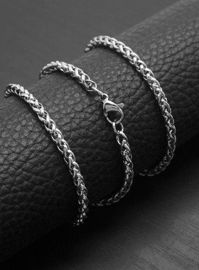 欧美男士吊坠配链霸气魔性龙骨单链不锈钢花蓝链钛钢不掉色配链子