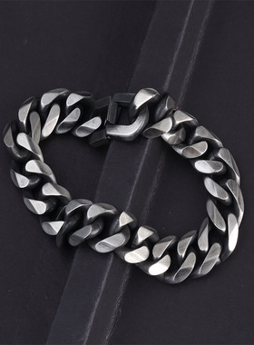 外贸跨境复古做旧古巴手链男潮潮酷钛钢嘻哈个性小众设计男生手镯