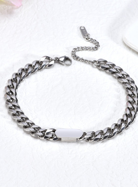 北欧潮牌hiphop钛钢男士古巴链小众设计嘻哈个性冷淡风不掉色手链