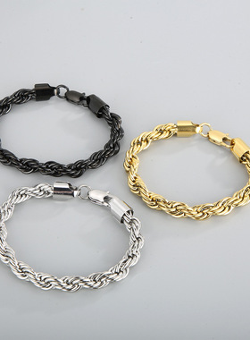 hiphop嘻哈麻花手链钛钢麻绳细链子小众设计网红装逼男手链不掉色