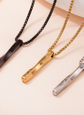 跨境气质网红螺旋扭曲长条项链男士ins极简风钛钢个性嘻哈吊坠女