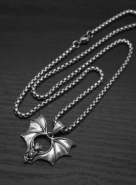 欧美个性嘻哈不锈钢铸造蝙蝠吊坠男士暗黑风街头夜店钛钢翅膀项链