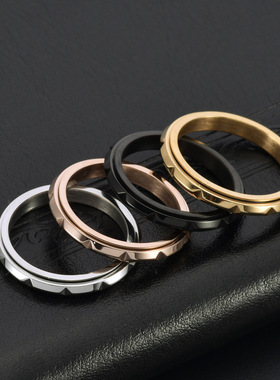 素圈3mm极细钛钢男戒指菱角可转动食指环时尚小众玫瑰金女尾戒指