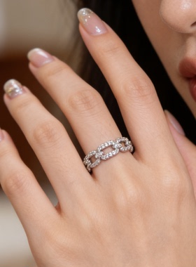 合金六环锁链满圈钻戒指女大码