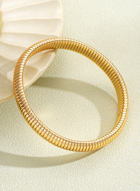 Bangle Bracelet欧美时尚创意复古螺纹蛇骨手镯弹力简约素圈手饰