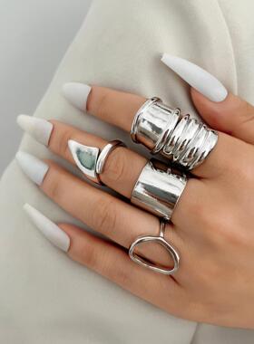 Women Ring Gift几何设计感套戒指环关节戒欧美金属小众开口戒指