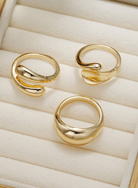 3pcs Women Ring Sets时尚金色不规则开口戒指3件套气质食指戒女