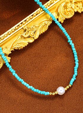 Choker欧美时尚沙滩休闲简约气质个性仿珍珠米珠项链法式女锁骨链