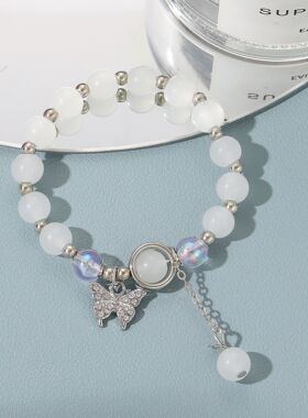 Bracelets Gifts欧美简约猫眼石串珠手链创意ins风蓝月光蝴蝶吊坠