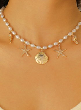 Women Necklace Jewelry Gifts Girl海洋仿珍珠串珠贝壳海螺项链