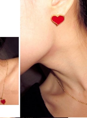 复古正红色开运本命年耳钉项链