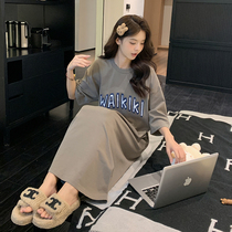 With Chest Cushion Sleeping Skirt Woman Summer Pure Cotton Loose big code Summer New Korean version Short sleeves Middle length pyjamas can be worn outside