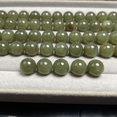 和田玉深湖水绿卡12mm圆珠量大从优珠圆玉润无裂单珠散珠串珠