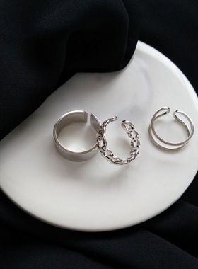 戒指女套装个性嘻哈开口简约食指关节戒冷淡风小众ins复古指环