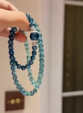 海蓝宝清绿三圈叠戴手串圆珠锆石弹力绳百搭高颜值渐变多用锁骨