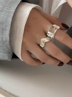 韩版个性方糖戒指女复古时尚几何V型开口指环嘻哈食指戒潮