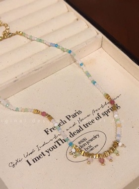 复古彩色串珠叠戴项链轻奢小众高级感锁骨链百搭气质颈链配饰