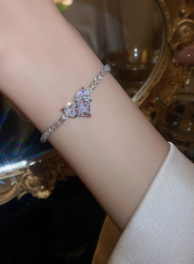 韩版镶锆爱心圆形手链轻奢高级感气质手环时尚简约网红风手饰