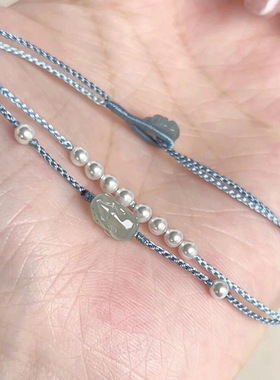 夏日冰蓝色有钱花小貔貅珍珠手链2024新款新中式高级感编织手绳